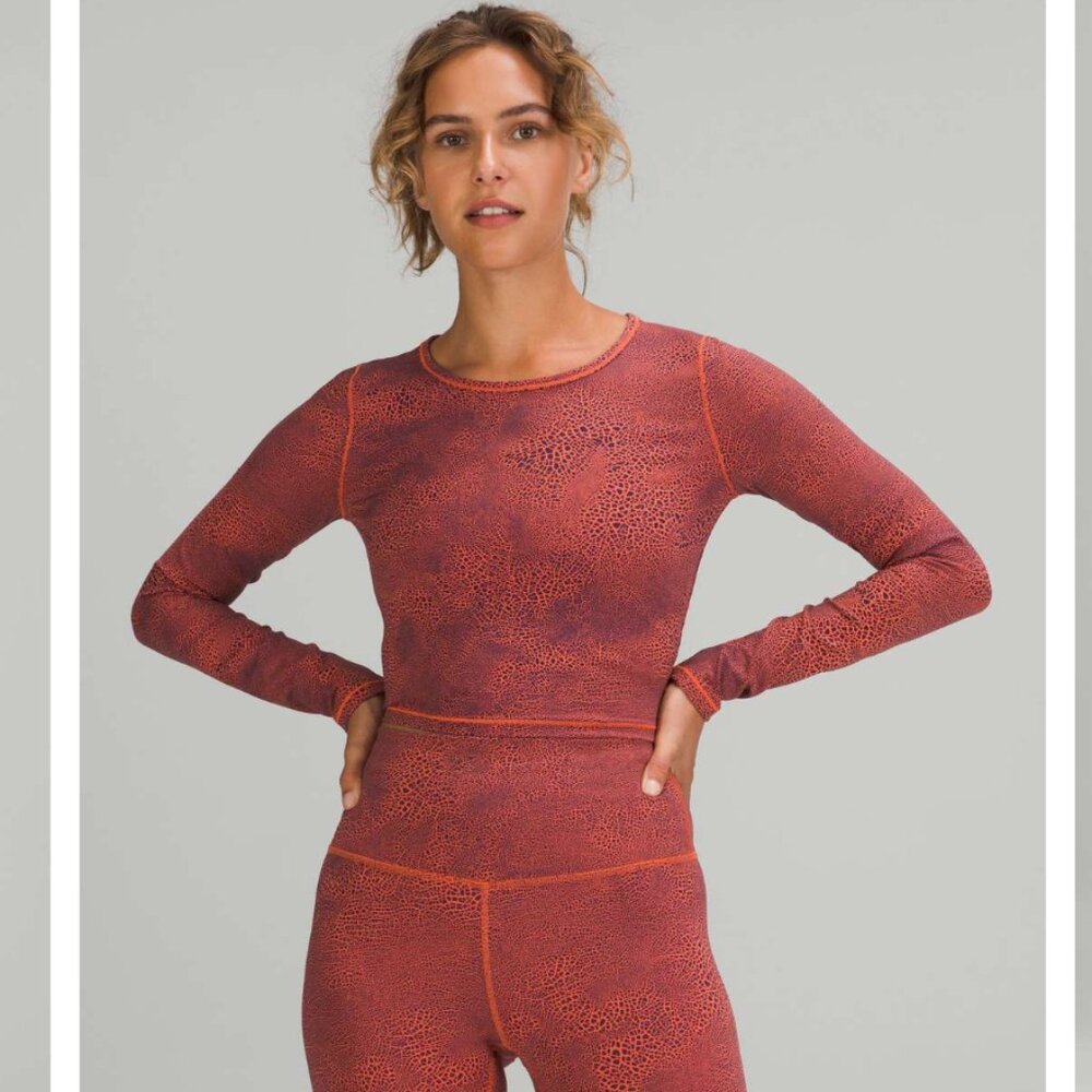 Lululemon Wunder Train Cropped Long Sleeve Shirt - Crackle Glaze Vintage Red